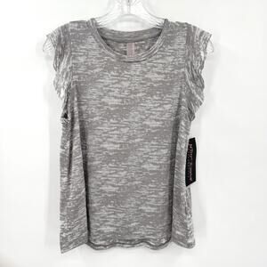 Betsey Johnson Tank Top Womens Activewear Muscle Flutter Sleeve Gray Size Small